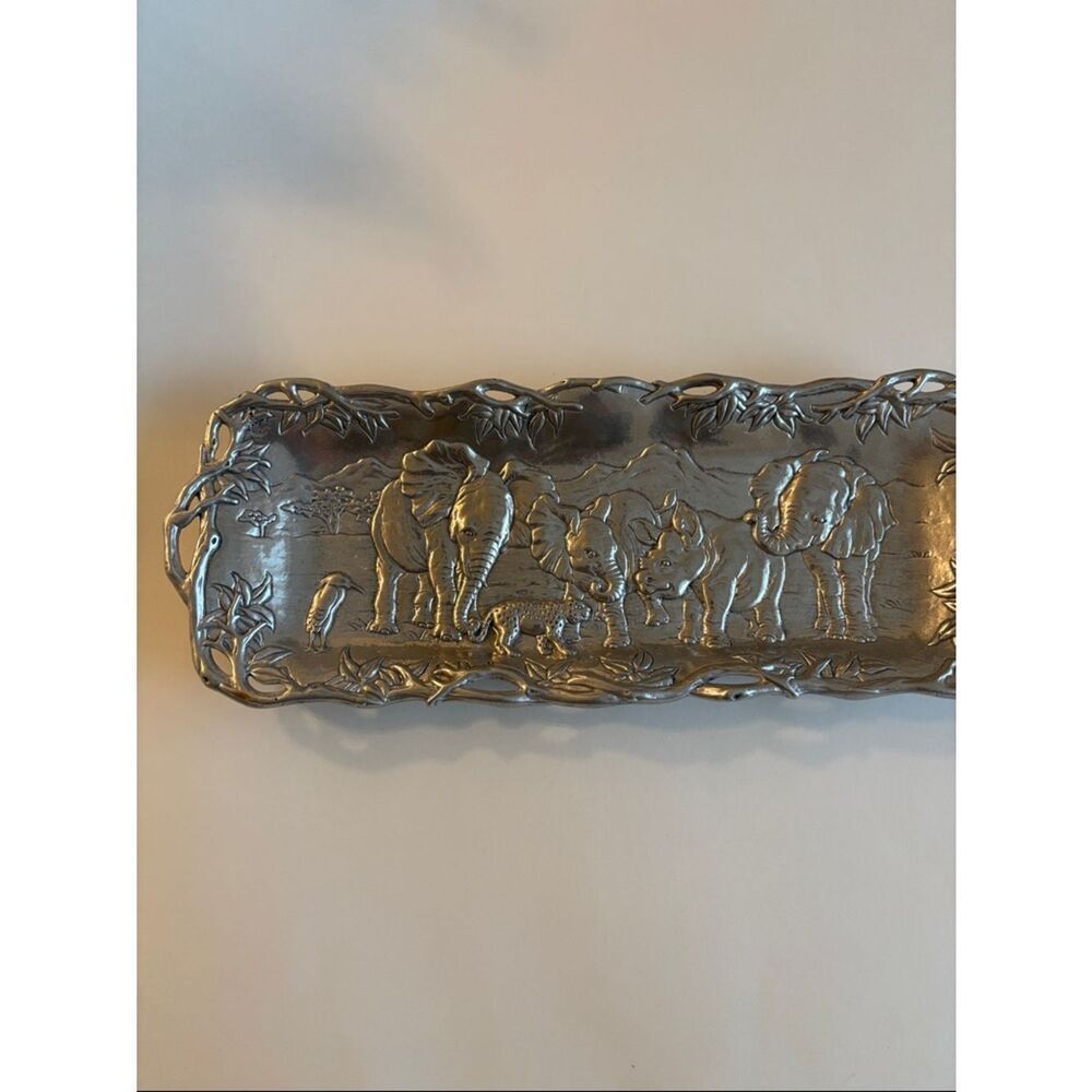 Arthur Court 1995 African Safari Elephants Cheetah Rectangle Tray
